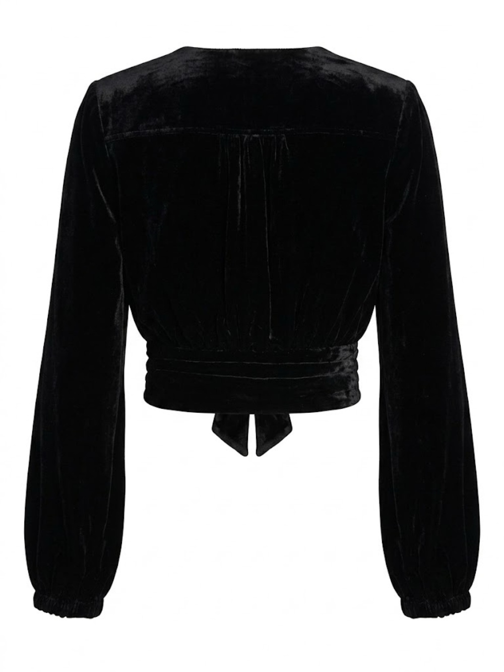 RAMY BROOK Black Velvet Tie Front Crop Top Long Sleeve Evening Blouse Pristine - Picture 2 of 6